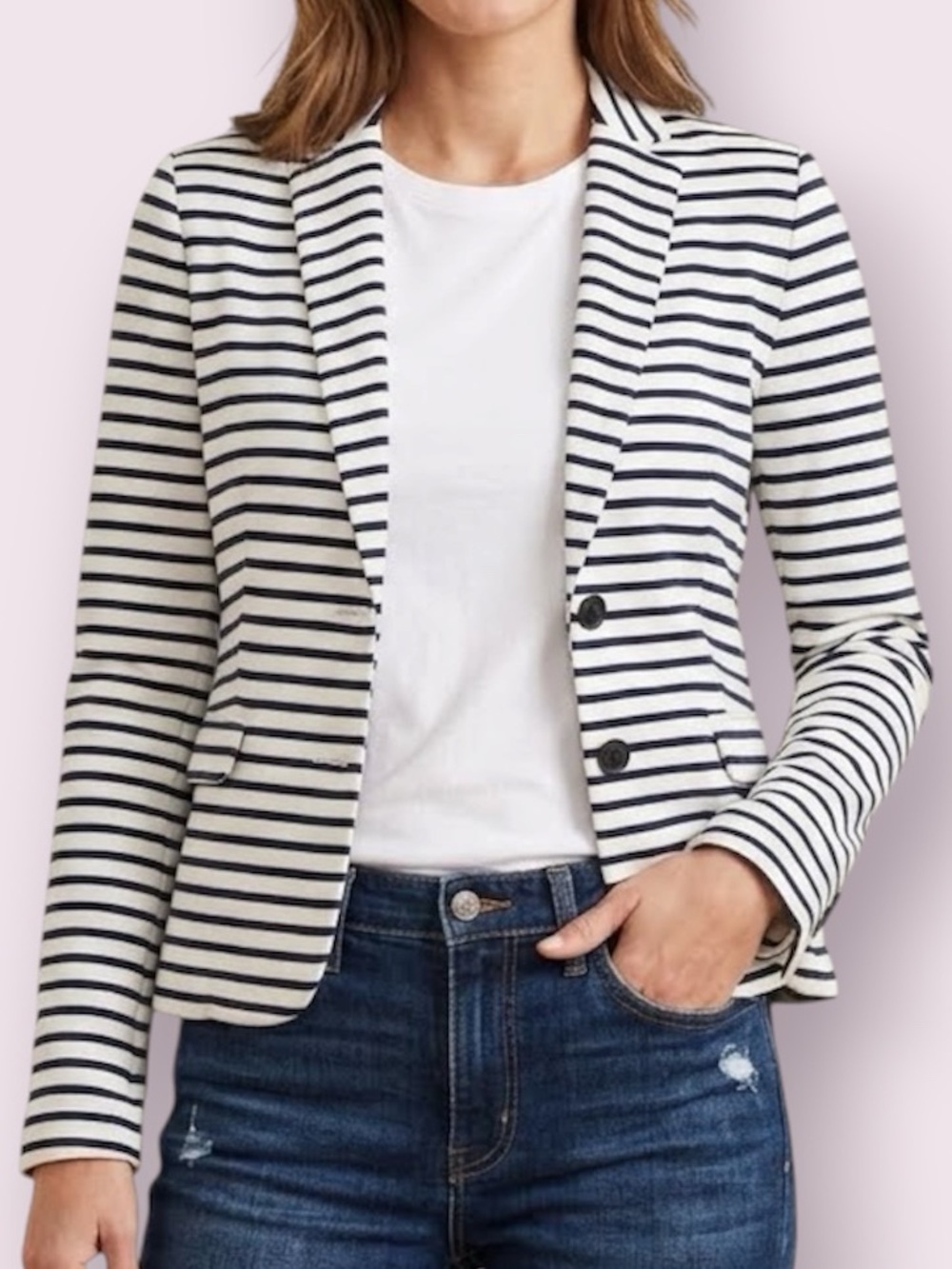 J. Crew Jersey Knit Striped Blazer Navy Blue & White Size XS
